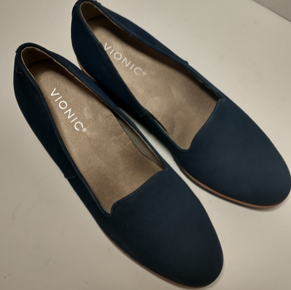 Like‎ NEW Vionic Willa Suede Wedge Slip On Loafer, Navy, Support, Women Size 8.5 - Picture 9 of 11